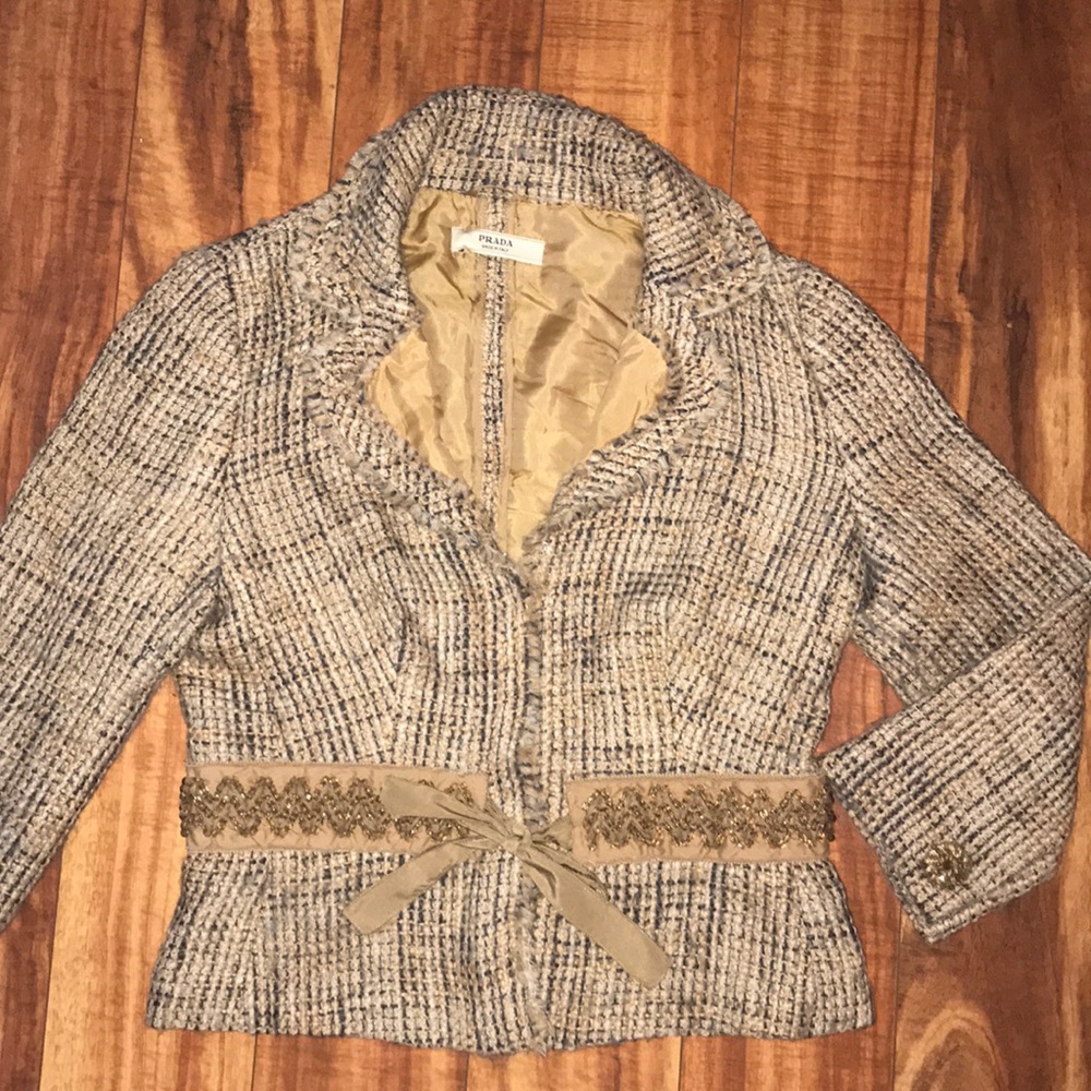 PRADA 2/4 tweed blazer jacket size 42 alpaca wool XS Small S - Picture 6 of 11